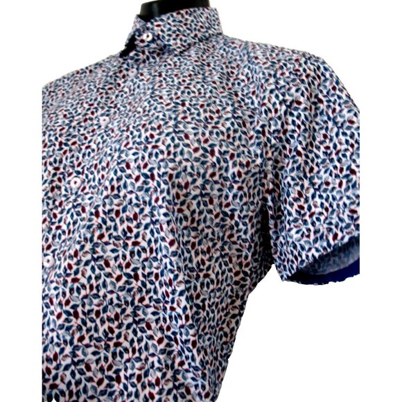 SOUL OF LONDON Floral Print Shirt Size Medium. Blue/Burgundy, - Picture 6 of 12
